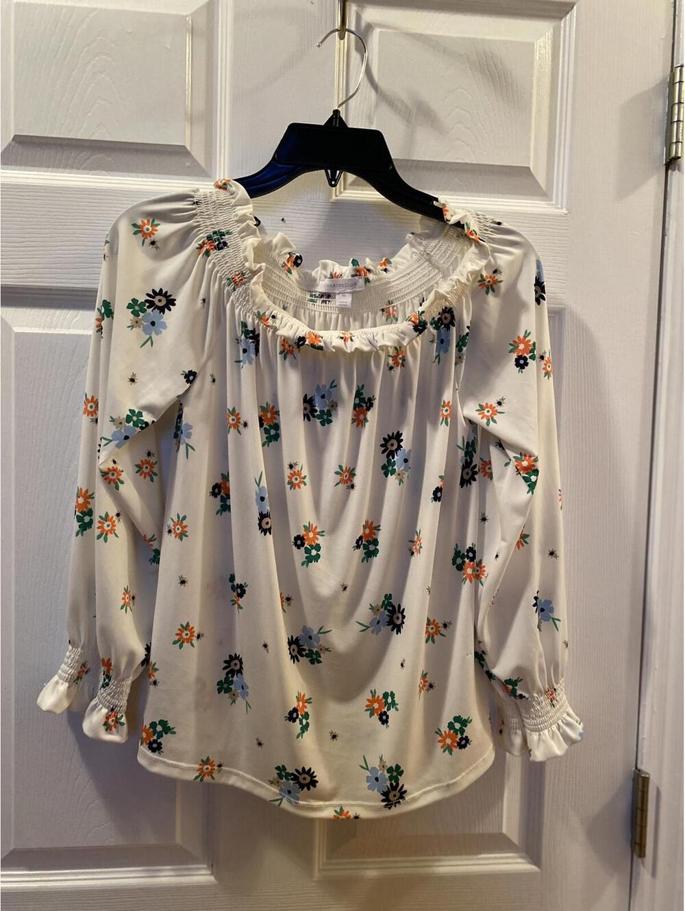 Charter Club Women's Floral Print Long Sleeve Blouse XS
